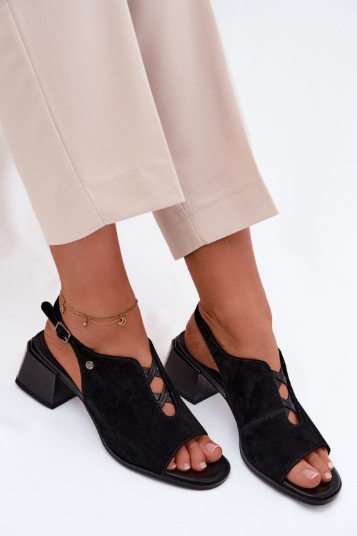 sandáliasHabilitadoturalnego de camurçau com salto Tem que serciejka K7521-01 cor preta