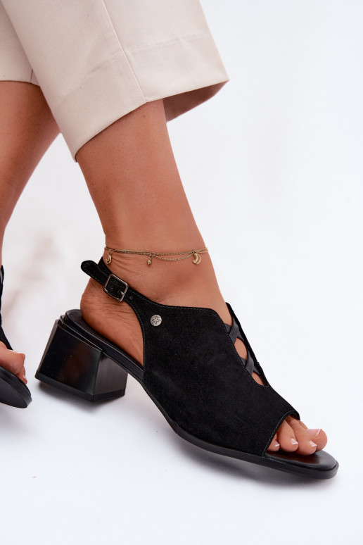 sandáliasHabilitadoturalnego de camurçau com salto Tem que serciejka K7521-01 cor preta