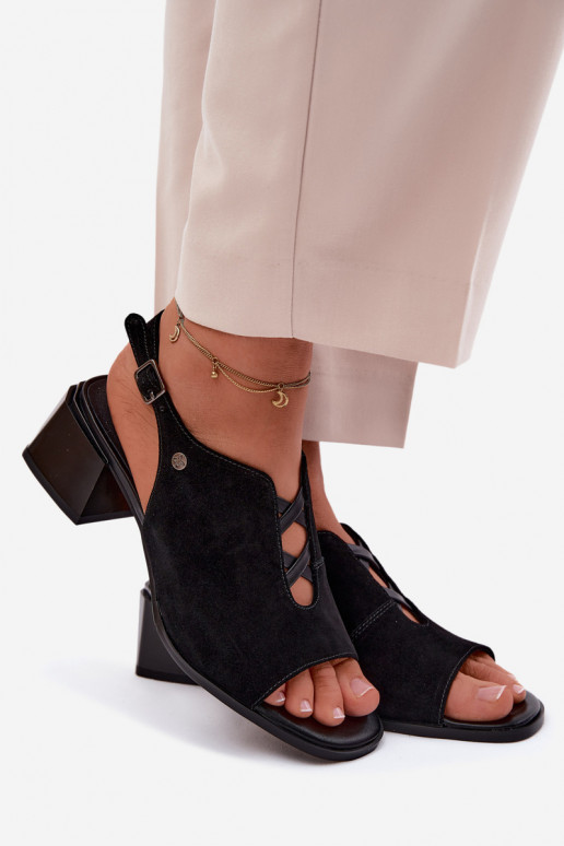 sandáliasHabilitadoturalnego de camurçau com salto Tem que serciejka K7521-01 cor preta