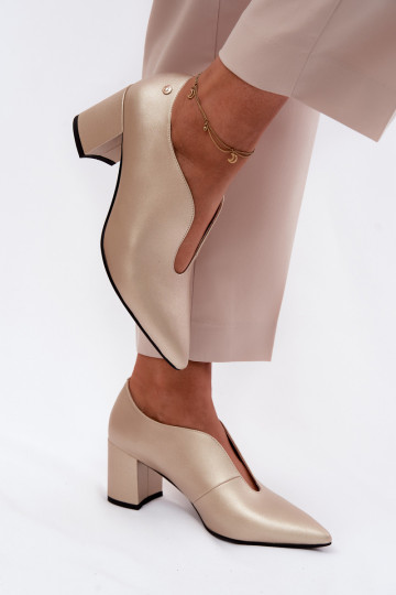 Pele sapato Feminino com salto Tem que serciejka K7469-26 cor dourada