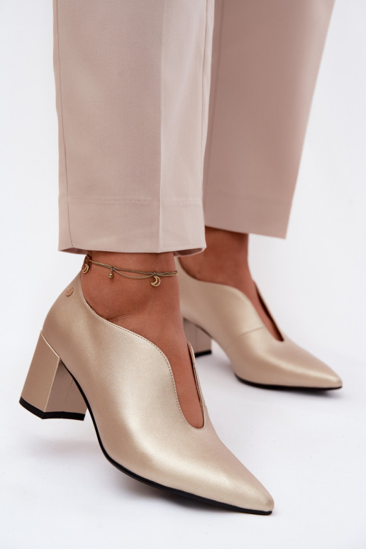 Pele sapato Feminino com salto Tem que serciejka K7469-26 cor dourada