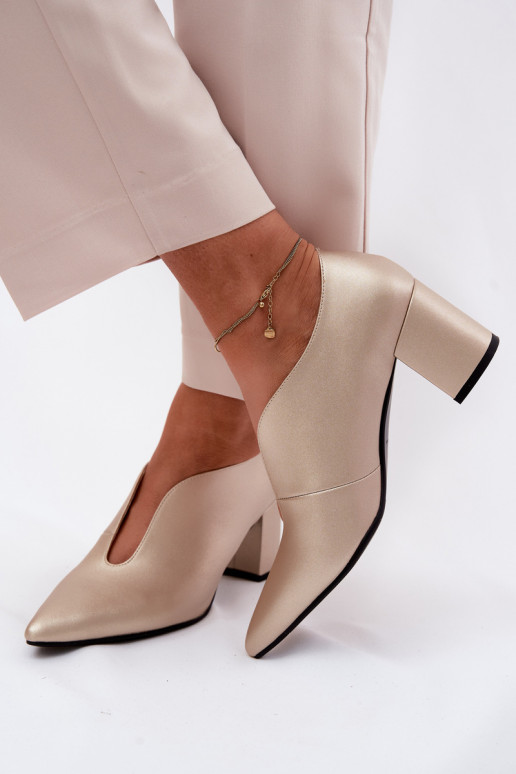 Pele sapato Feminino com salto Tem que serciejka K7469-26 cor dourada