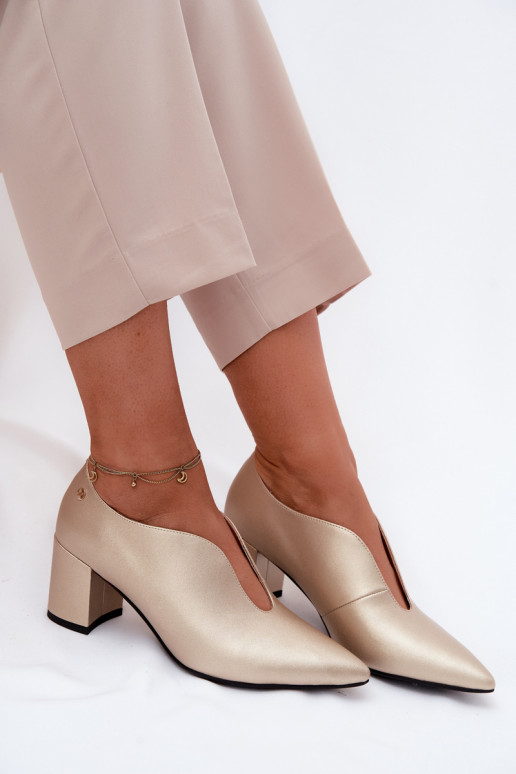 Pele sapato Feminino com salto Tem que serciejka K7469-26 cor dourada