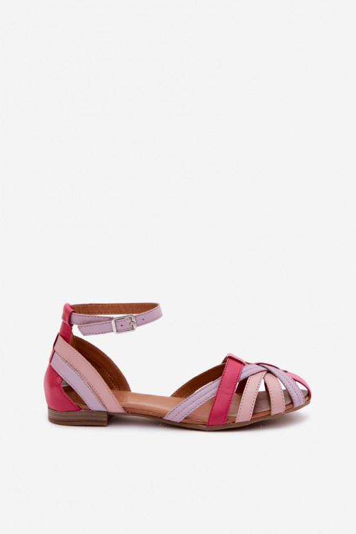 Sandálias femininas com saltos largos e tiras Tai turiciejka P7539-15 rosa-roxo