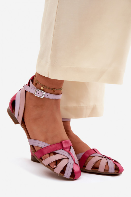 Sandálias femininas com saltos largos e tiras Tai turiciejka P7539-15 rosa-roxo