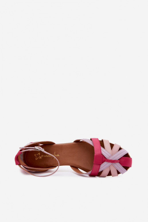 Sandálias femininas com saltos largos e tiras Tai turiciejka P7539-15 rosa-roxo