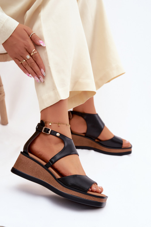 Pele Sandálias plataforma Tem que serciejka K7471-01 cor preta