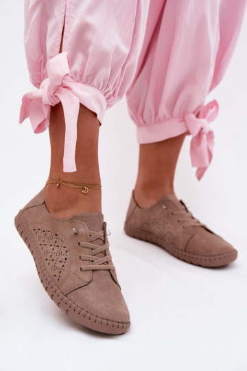 com elementos abertos sapatoHabilitadoturalnego de camurçau bege Flaria