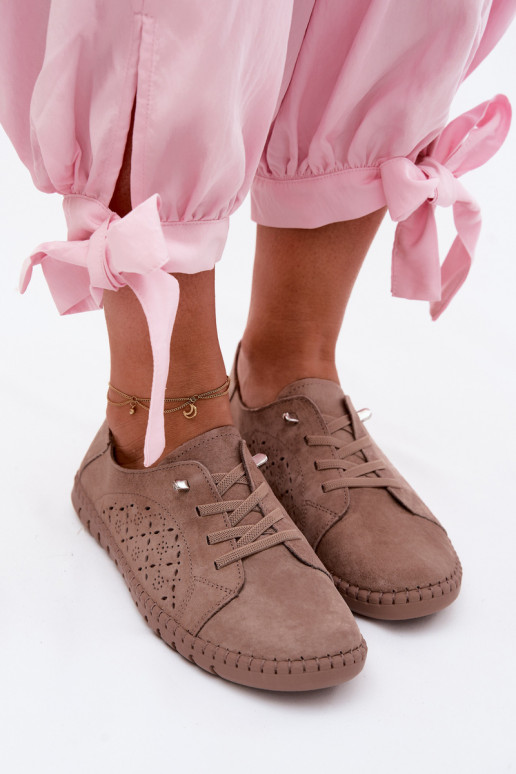 com elementos abertos sapatoHabilitadoturalnego de camurçau bege Flaria