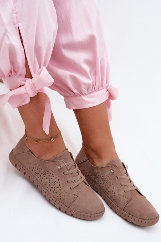 com elementos abertos sapatoHabilitadoturalnego de camurçau bege Flaria