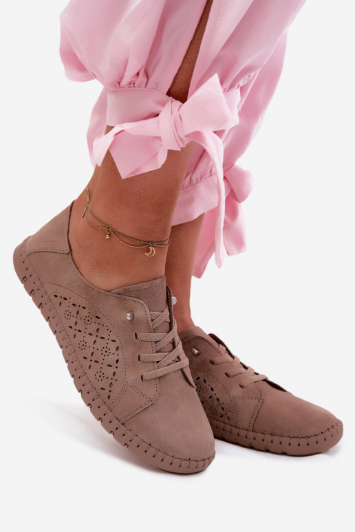 com elementos abertos sapatoHabilitadoturalnego de camurçau bege Flaria