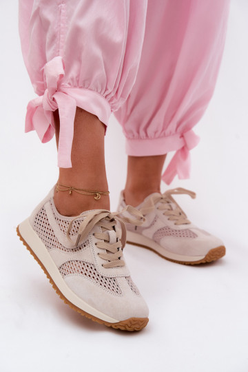 com elementos abertos À modalo de tênis Feminino de camurça cor de marfim Gelina