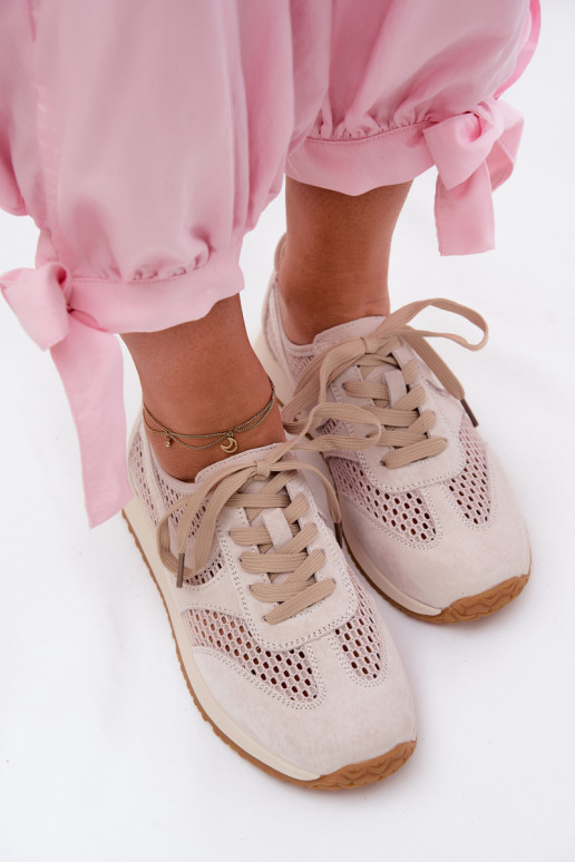 com elementos abertos À modalo de tênis Feminino de camurça cor de marfim Gelina