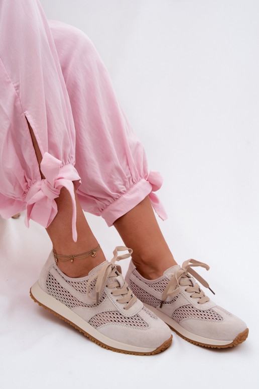 com elementos abertos À modalo de tênis Feminino de camurça cor de marfim Gelina