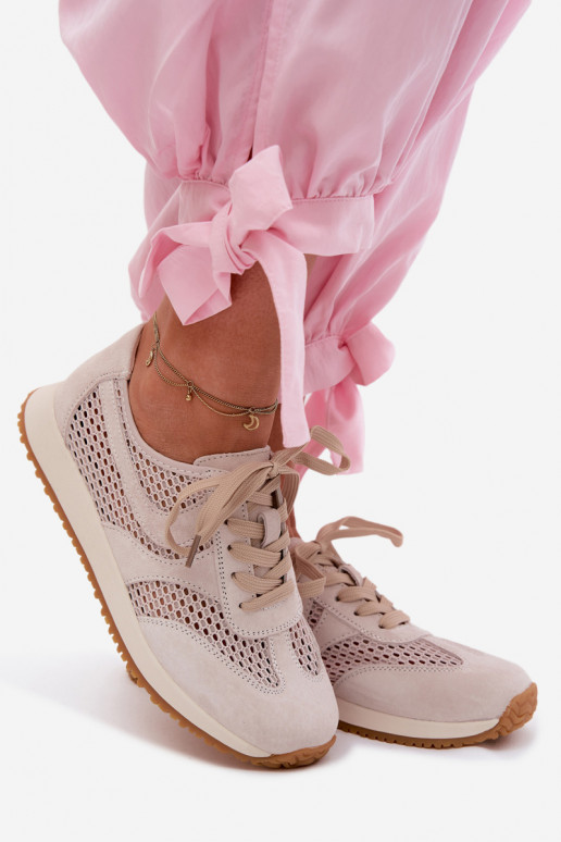 com elementos abertos À modalo de tênis Feminino de camurça cor de marfim Gelina