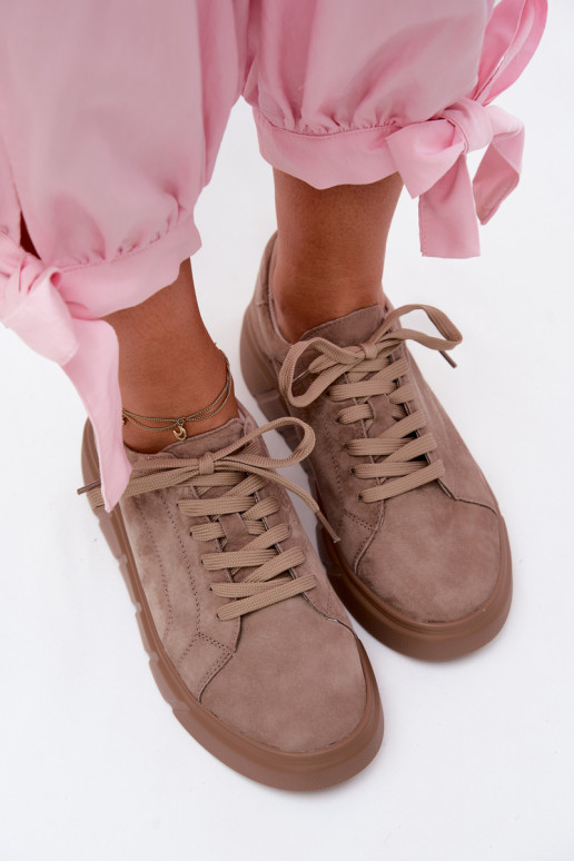 Sapatos esportivos femininos em camurça sintética em plataforma na cor areia Danida