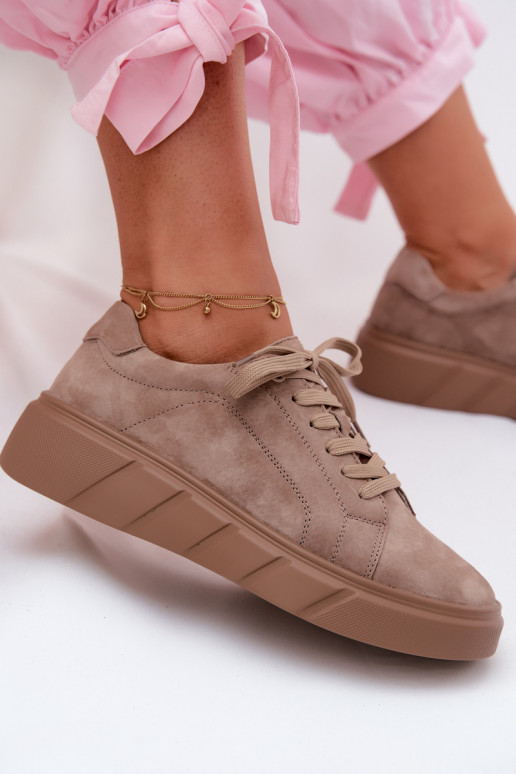 Sapatos esportivos femininos em camurça sintética em plataforma na cor areia Danida