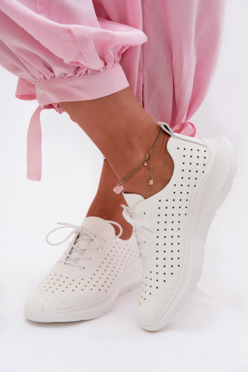 Sapatos a céu aberto Estilo esportivo À modalo de tênis Feminino cor branca Heressa 2