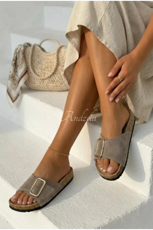 Pele Chinelos femininos de camurça com fivelas bege Beryl