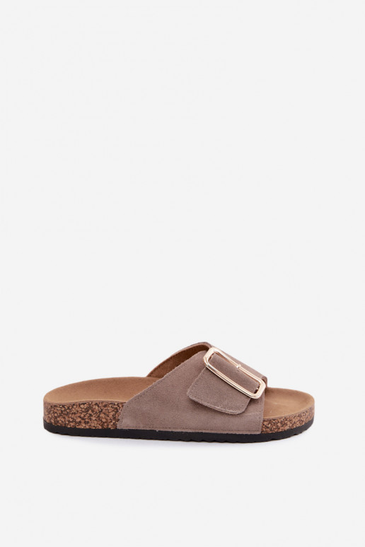 Pele Chinelos femininos de camurça com fivelas bege Beryl