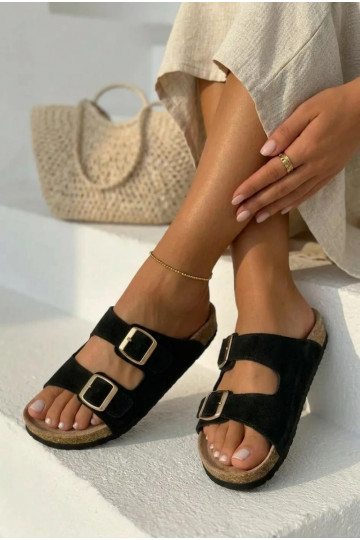 chinelos de camurça Com sola de cortiça com fivelas cor preta Tavira