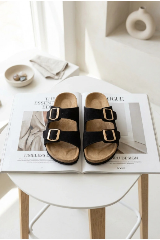 chinelos de camurça Com sola de cortiça com fivelas cor preta Tavira