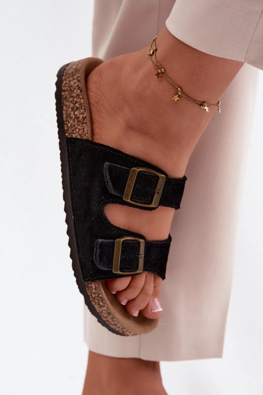 chinelos de camurça Com sola de cortiça com fivelas cor preta Tavira