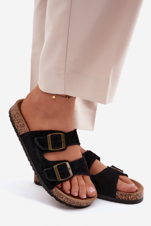 chinelos de camurça Com sola de cortiça com fivelas cor preta Tavira