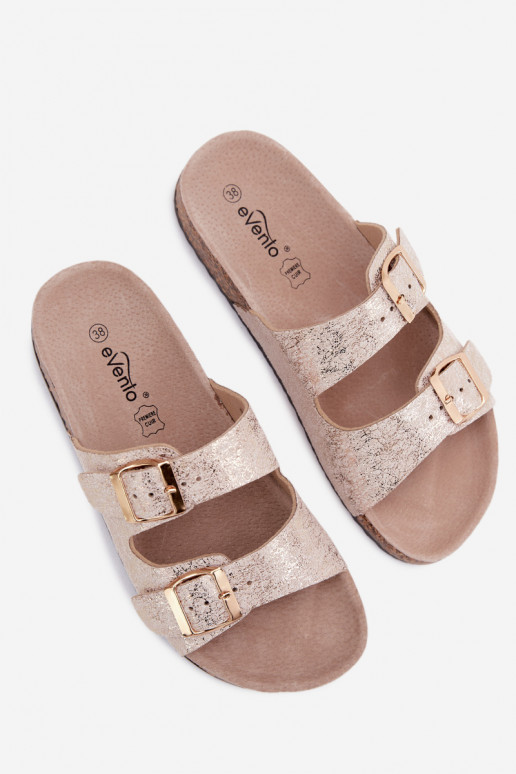 Chinelos femininos com fivelas cor dourada Dobby