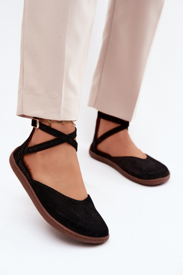 Sapatilhas de camurça Feminino Barefoot com listras Zazoo 320 cor preta 2