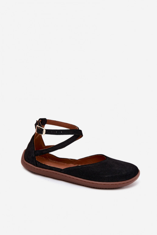 Sapatilhas de camurça Feminino Barefoot com listras Zazoo 320 cor preta