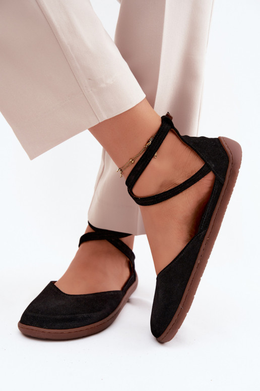 Sapatilhas de camurça Feminino Barefoot com listras Zazoo 320 cor preta