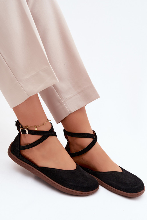 Sapatilhas de camurça Feminino Barefoot com listras Zazoo 320 cor preta