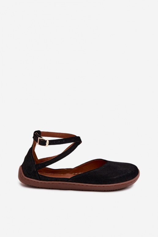 Sapatilhas de camurça Feminino Barefoot com listras Zazoo 320 cor preta