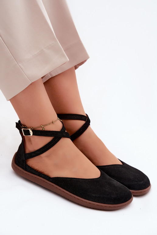Sapatilhas de camurça Feminino Barefoot com listras Zazoo 320 cor preta
