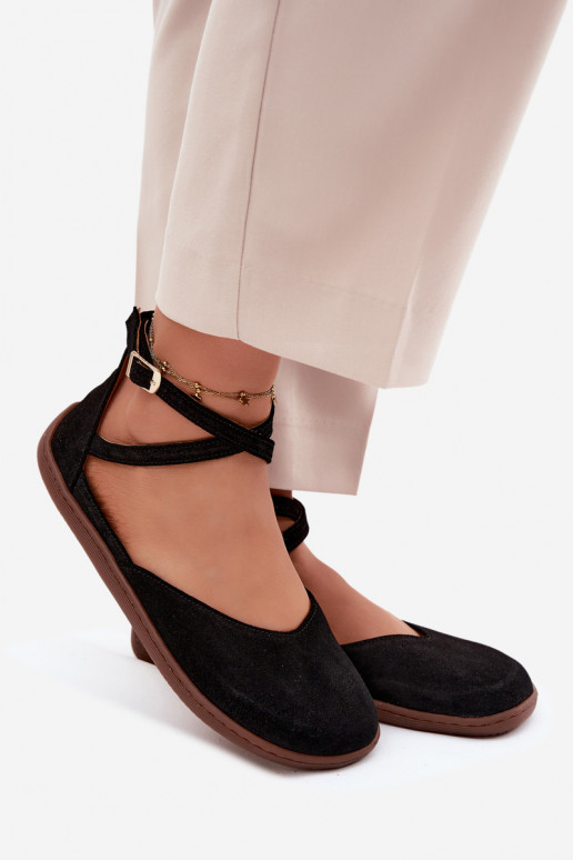 Sapatilhas de camurça Feminino Barefoot com listras Zazoo 320 cor preta