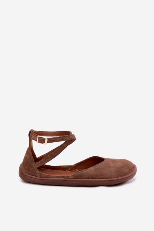 Sapatilhas de camurça Feminino Barefoot com listras Zazoo 320 cor marrom