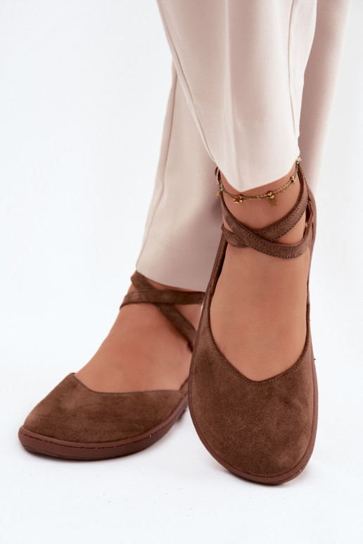 Sapatilhas de camurça Feminino Barefoot com listras Zazoo 320 cor marrom