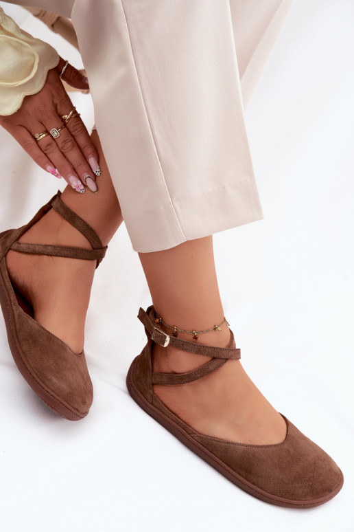 Sapatilhas de camurça Feminino Barefoot com listras Zazoo 320 cor marrom