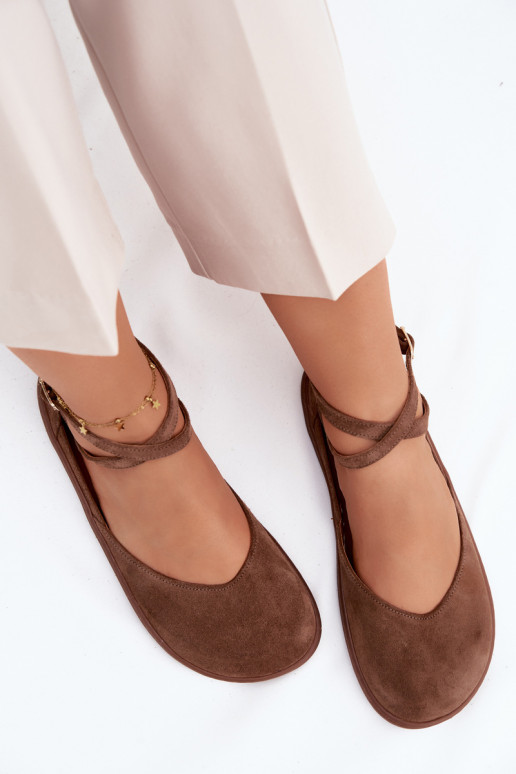 Sapatilhas de camurça Feminino Barefoot com listras Zazoo 320 cor marrom