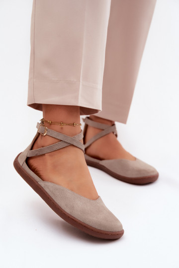 Sapatilhas de camurça Feminino Barefoot com listras Zazoo 320 cor capuccino 2