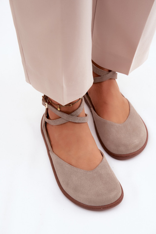 Sapatilhas de camurça Feminino Barefoot com listras Zazoo 320 cor capuccino