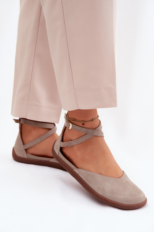 Sapatilhas de camurça Feminino Barefoot com listras Zazoo 320 cor capuccino