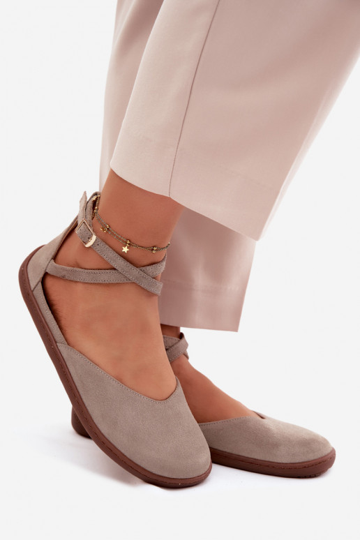 Sapatilhas de camurça Feminino Barefoot com listras Zazoo 320 cor capuccino