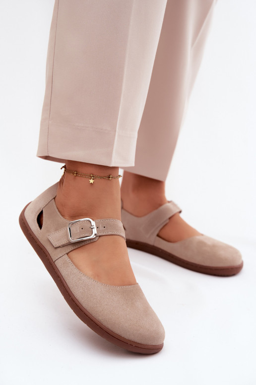 Pele Sapatilhas de camurça Barefoot com alças Zazoo N1319 bege