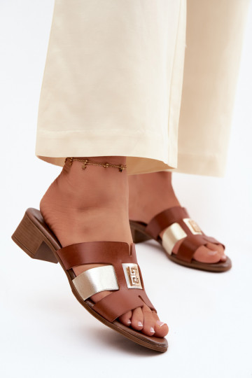 Chinelos de couro Feminino com salto Zazoo 40517 cor marrom 2