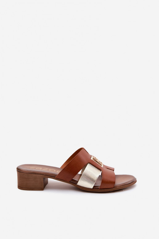 Chinelos de couro Feminino com salto Zazoo 40517 cor marrom