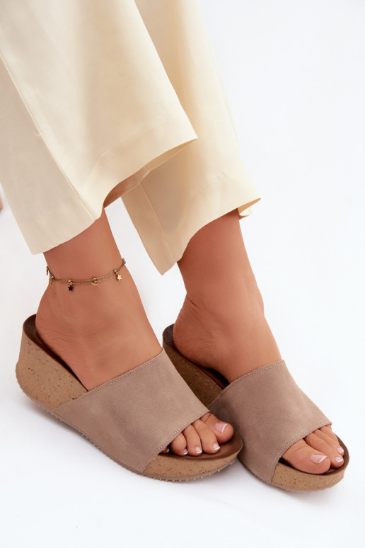 Zazoo 40311 Chinelos femininos de camurça Habilitado KorkoParaym Koturnie bege