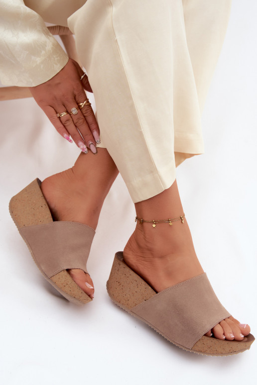 Zazoo 40311 Chinelos femininos de camurça Habilitado KorkoParaym Koturnie bege