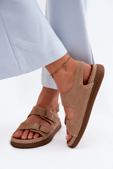 Pele Sandálias femininas de camurça com fivelas Vinceza 79620 cor marrom